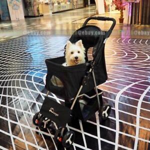 4-Wheel Dog Stroller Cat Stroller Foldable Pet Stroller Breathable Mesh Windows
