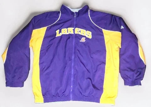 Vintage 90's Lakers Purple Gold Reversible Large Patched Letters Jacket 2XL Cover