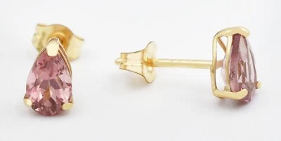 GENUINE 1.28 Cts PINK TOPAZ  STUD EARRINGS 14K YELLOW GOLD - Free Appraisal - Image 1 of 4
