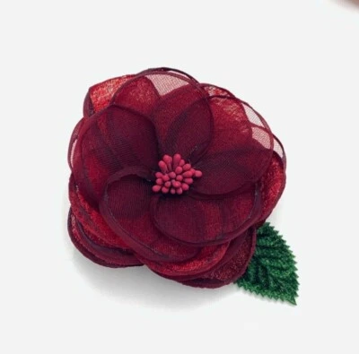 Clips para el cabello para niños con flores florales hechos a mano (una sola pieza) - rojo Burdeos Foto 1 de 4