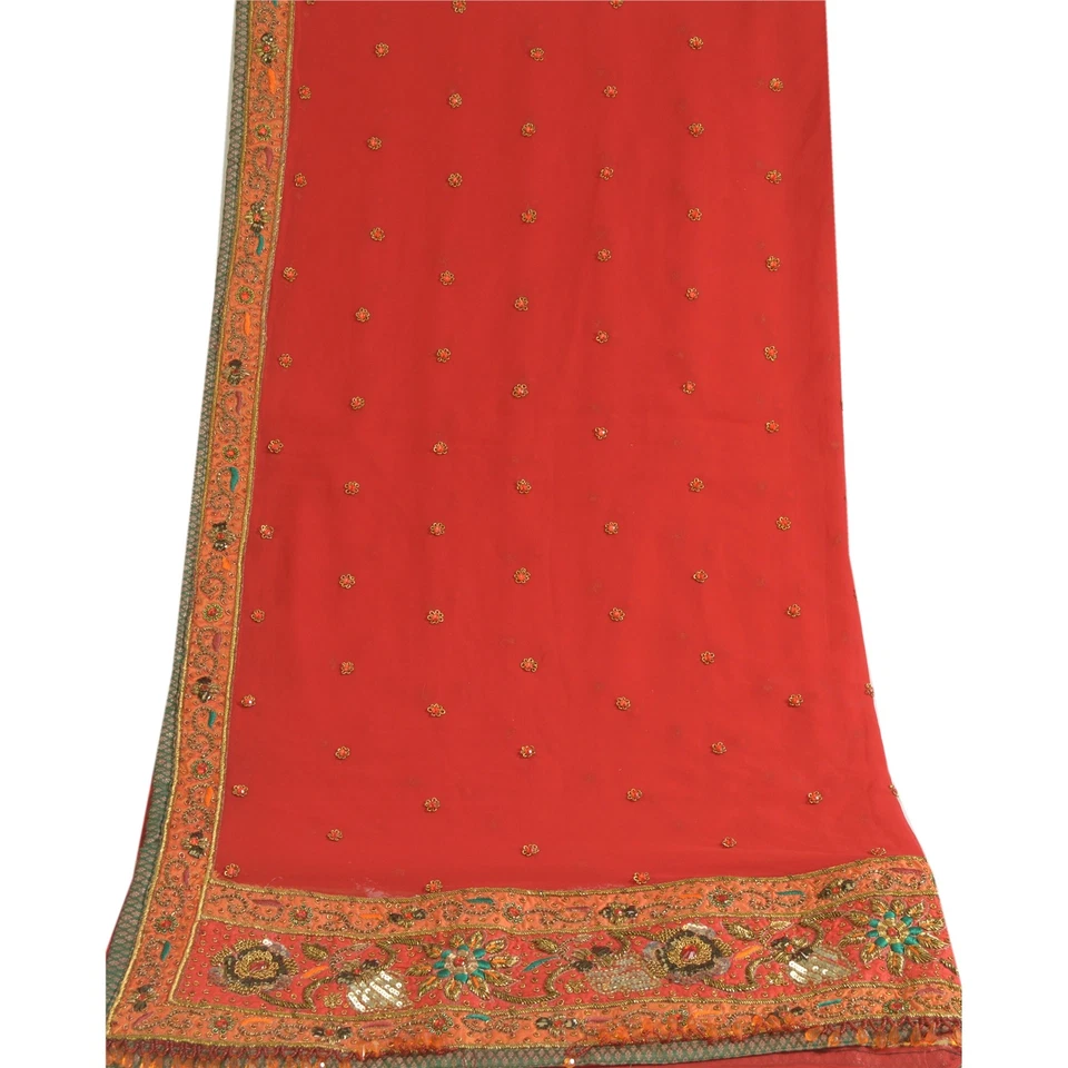 Estola de boda Sánscriti vintage roja Dupatta Georgette con cuentas a mano Zardozi Dabka Foto 1 de 4