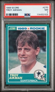 Tarjeta de fútbol americano 1989 puntuación #270 Troy Aikman Rookie RC PSA 7 casi nueva corte Dallas Cowboys - Imagen 1 de 2