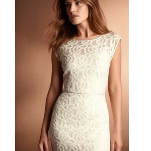 Adrianna Papell Women’s Ivory Dress Size 8 Floral Lace Short Cap Sleeve Sheath - Picture 1 of 14