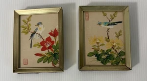 2 alte asiatische Drucke auf Seidenpapier - Vögel & Blumen - gerahmt - Bild 1 von 16