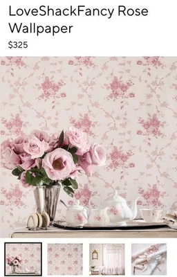 Pottery Barn LoveShackFancy Rose  Wallpaper Peel Stick 1 panel Imperfect 24X132 - Image 1 of 4