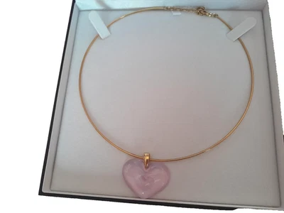 LALIQUE PENDANT - PRETTY CRYSTAL PINK HEART  CHOKER-REALLY LOVELY-LARGE BOX - Image 1 of 4