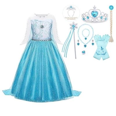 MARKENLOS Eiskönigin Prinzessin Elsa Kleid Frozen Kostüm Kinder CosplayParty Kleid Zubehör