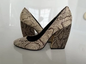 PIERRE HARDY 7 38 Snakeskin Python Block Heel Two Tone Beige Brown Pumps Heels - Picture 1 of 18