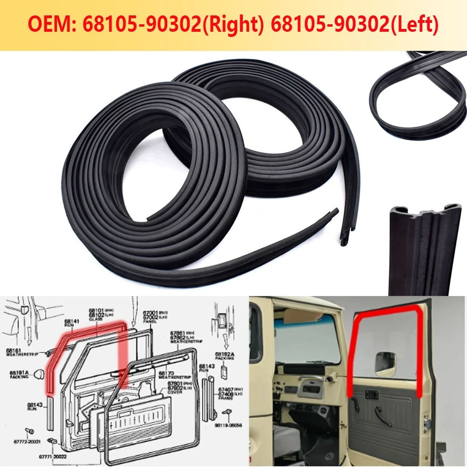 Sello de canal de funcionamiento de vidrio de puerta resistente al clima izquierda o derecha para Toyota Land Cruiser Select Foto 1 de 4