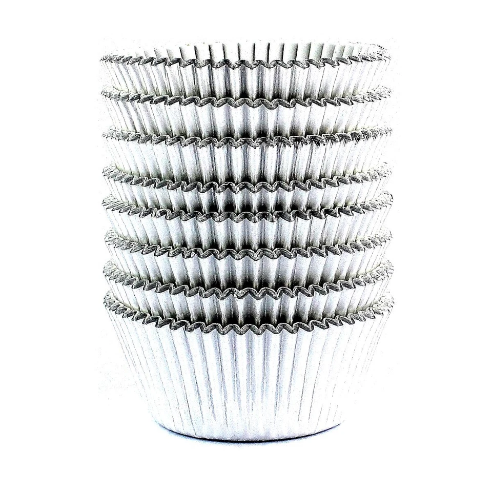 Silver Foil Cupcake Case Liners Baking Muffin Paper Cups 198 Pcs - Image 1 of 4