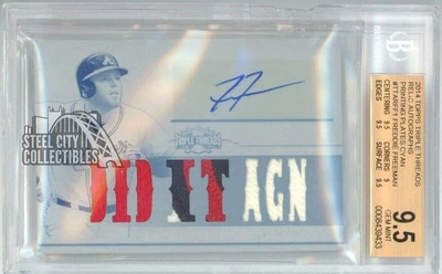 Freddie Freeman 2014 Triple Threads Patch Auto Plate Card #TTAR-FF1 1/1 BGS 9.5 - Image 1 of 2