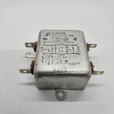 RFI POWER LINE FILTER CURTIS INDUSTRIES MODEL#  F1200AA03 3A 115/250VAC 50/60 H - Image 1 of 4
