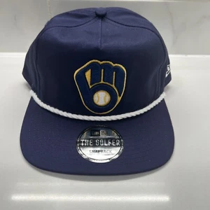 New Era The Golfer Milwaukee Brewers Navy Blue Snapback Adjustable Rope Hat Cap - Picture 1 of 4