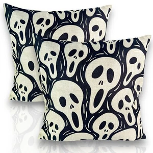 Ghost Face Scream Print Throw Pillow Covers Cotton Gothic Home Decor 17 x 17" - Picture 1 of 6