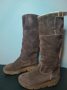 KORS Michael Kors Made in Italy Brown Suede Winter Fur Wedge Boots US 10/ EU 40 - Picture 1 of 14