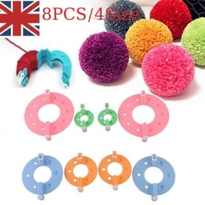 8 Piece Plastic Pom Pom Makers Set Pom-Pom Making Multi Pack Make Pompoms UK - Picture 1 of 12