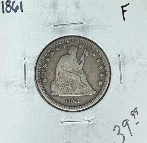 1861 SEATED LIBERTY SILVER QUARTER ~ FINE ~NICE COIN~ Cover