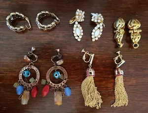 Lot of 5 Vintage Clip On /Screw On Costume Jewelry Earrings ~Dangle Boho Classic - Picture 1 of 2