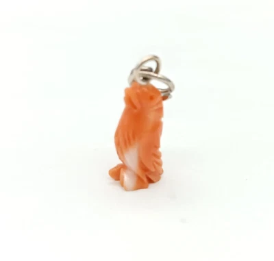 ciondolo vero corallo cerasuolo inciso a mano micro charms pendaglio uccellino - Immagine 1 di 4