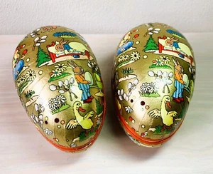 2 Vintage West Germany gold papier mache Candy Container Easter Egg 5 ¾” - Picture 1 of 17