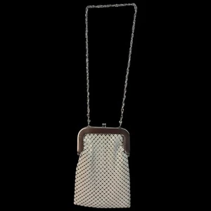 Whiting & Davis Mesh 1960's White and Silver Frame Kiss Lock Shoulder Bag - Picture 1 of 24