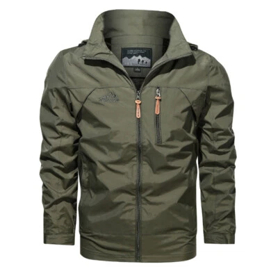 Mens Waterproof Soft Shell Outdoor Jacket Windbreaker Lightweight Hooded Coats - Image 1 of 4