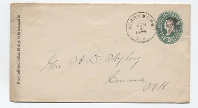 c1890 Derry Depot NH cds 2ct green stamped envelope DPO [h.5413] - Image 1 of 3