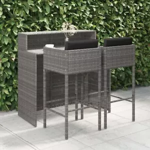 PE Rattan Outdoor Bar Table And Stools Garden Furniture Set With Cushions 3 Pcs - Picture 1 of 10