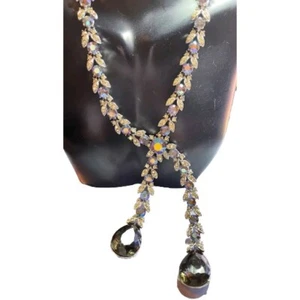 Vintage Statement Strass Y Halskette blau AB Topas Glas, funkelnd 26" Laufsteg - Bild 1 von 12