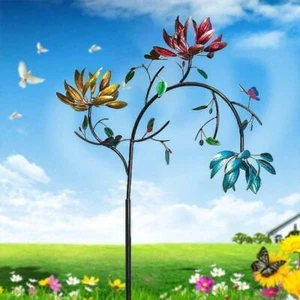 Large Metal Wind Spinner Solar Garden Yard Art Decor Windmill Three Spin J3J6 - Picture 1 of 12