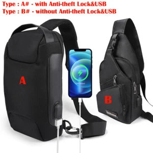 Men's Sling Backpack Waterproof Anti-theft Shoulder Crossbody Chest Bag USB Port - Picture 1 of 46