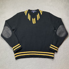 Vintage POLO Ralph Lauren Sport L Black Cricket Sweater Leather Elbow Patches