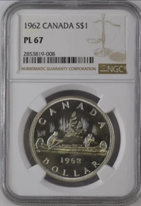 :1962 S$1 DOLLAR ELIZABETH-II CANADA KM# 54 SUPERB NGC PL 67 TOP POP RARITY R7 - Picture 1 of 2
