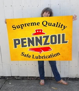 Big Pennzoil Banner - Repro 48" x 33" old Vintage look  Gas Guys/ Man Cave decor - Picture 1 of 5