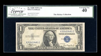 DBR 1935-A Silver Fr. 1608 KC Block Legacy XF-40 Serial K52433481C - Image 1 of 2