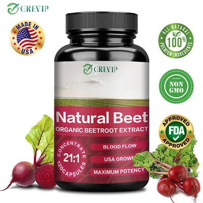 GREVIP Natürliche Rüben Kapseln 1250mg - Bio Rote Bete Extrakt, Herz & Blutdruck
