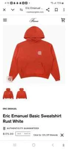 Felpa con cappuccio XL nuova con etichette Eric Emanuel EE Basic pullover rosso ruggine 23/24 autentica uomo XL - Foto 1 di 4