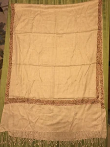 Designer High Embroidered Flowers Red Orange Brown Beige Chain Fringe Scarf  - Picture 1 of 4