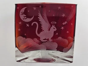 1999 Ann Schwartz/Jaguar Art Glass Ruby Red Triangular Votive, CAT Angels, NEW - Picture 1 of 9
