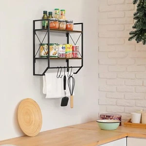 2 Tier Floating Wall Shelf Rustic Wood Storage Display Shelves Bathroom - Picture 1 of 7