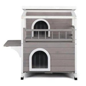 Outdoor Cat House Shelter Weatherproof Two Story Outside Cat House w/Escape Door - Picture 1 of 10