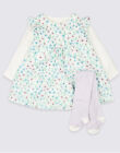 Brandneu M&S Baby Mädchen 3-teiliges Kordelkleid & Body mit Strumpfhosen Set Größe 3-6M