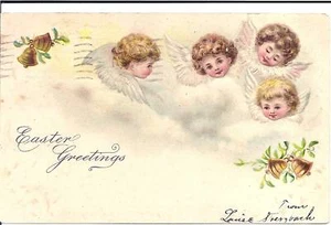 Angels Children Bell Easter Greeting Postcard - Picture 1 of 1