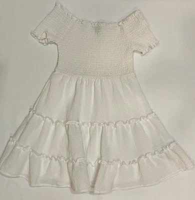 Vestido Blanco Niñas Talla M/8 Clase Artística Volantes Dobladillo Capas Vestido Pastel Foto 1 de 3