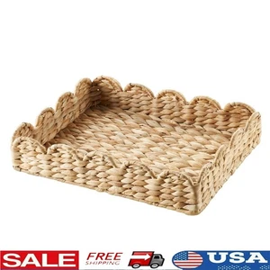 Bandeja decorativa tejida jacinto de agua bordes festoneados centro de mesa acento EE. UU. - Imagen 1 de 6