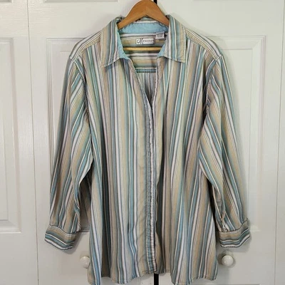 Camisa de vestir de granero para mujer colorida a rayas con botones talla 22/24 occidental informal Foto 1 de 4