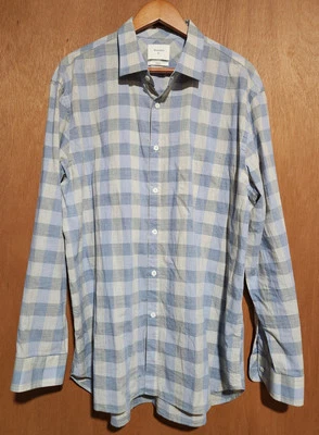 Camisa de Vestir Billy Reid L/S Talla XL Azul Gris A Cuadros Hecha en Italia  Foto 1 de 4