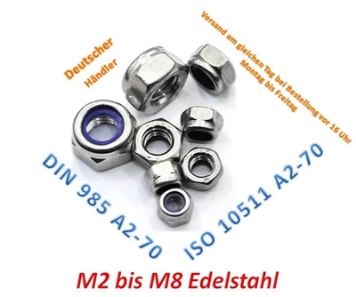 Sechskant Mutter selbstsichernd DIN 985 Edelstahl A2 M2 M3 M4 M5 M6 M8 Rostfrei - Bild 1 von 2