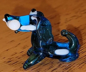 Vintage Blown Glass Blue Dog With Bone Home Office Decoration Collectible - Picture 1 of 6