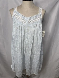 NWT Eileen West 1X Blue Floral Cotton Nightgown Lace Eyelet Sleeveless New - Picture 1 of 11